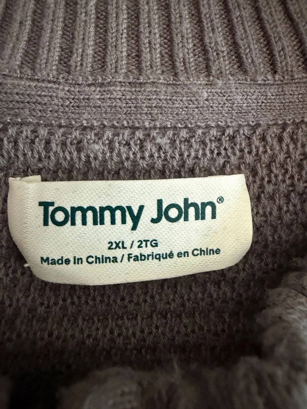 Tommy John Gray Quarter Zip Sweater Mens 2XL Cotton Modal
